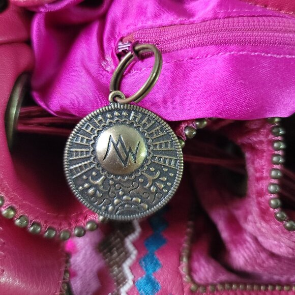 MATTHEW WILLIAMSON Pink Vibrant Round Drawstring Velvet Shoulder Bag - Picture 10 of 14